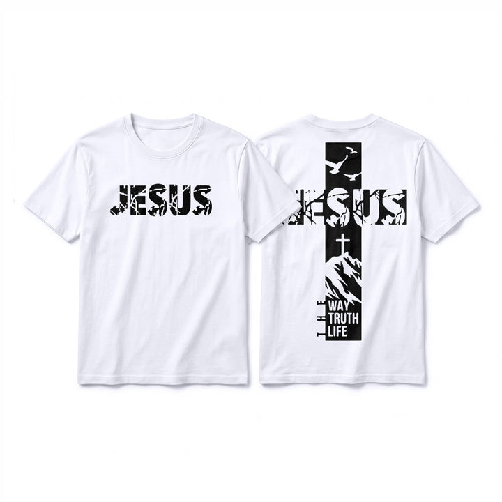Christianartworkshop "JESUS" Mountain Cross Premium Kurzarm-T-Shirt - Weiß - 2XL - image 7