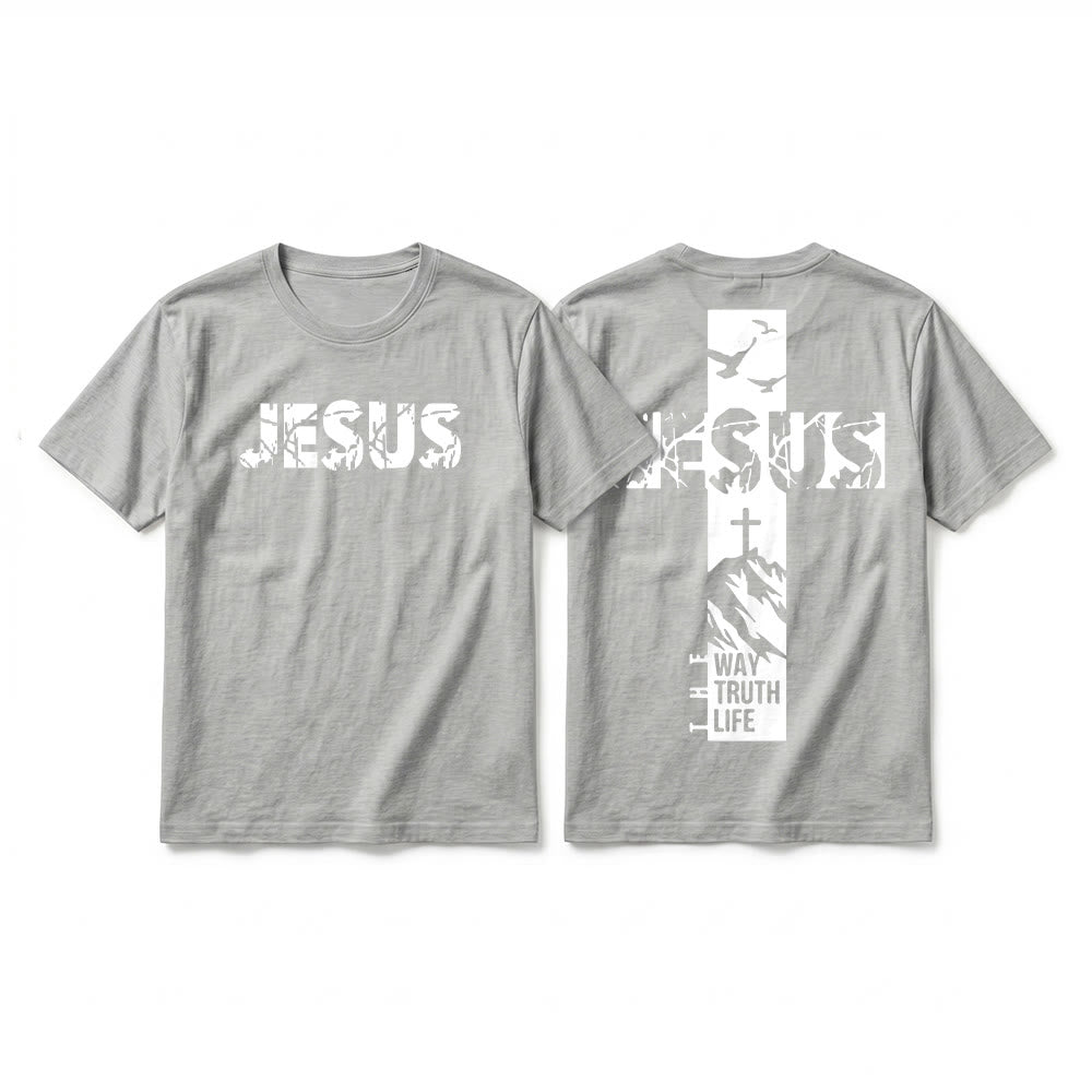 Christianartworkshop "JESUS" Mountain Cross Premium Kurzarm-T-Shirt - Grau - 2XL - image 19