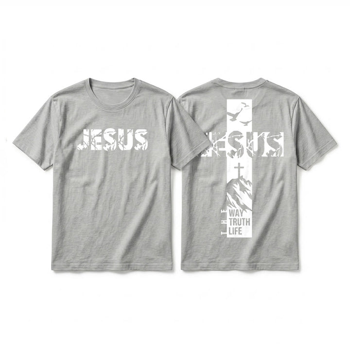 Christianartworkshop "JESUS" Mountain Cross Premium Kurzarm-T-Shirt - Grau - 2XL - image 19