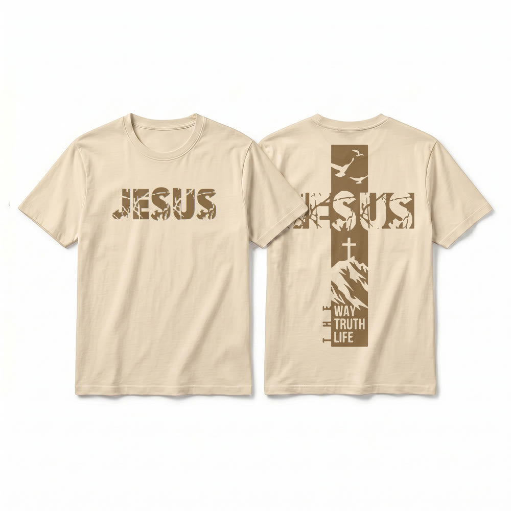 Christianartworkshop "JESUS" Mountain Cross Premium Kurzarm-T-Shirt - Beige - 2XL - image 1