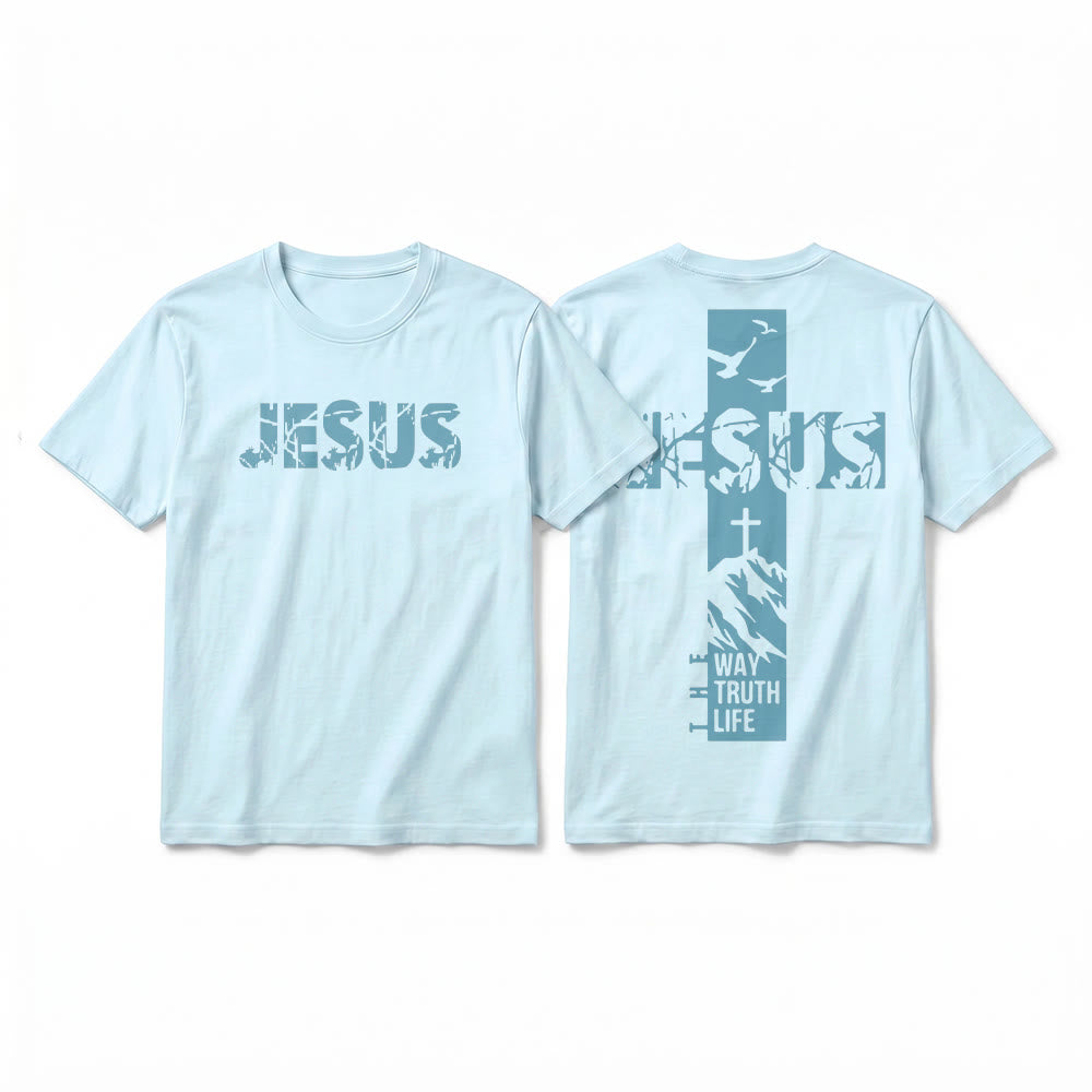Christianartworkshop "JESUS" Mountain Cross Premium Kurzarm-T-Shirt - Blau - 2XL - image 13
