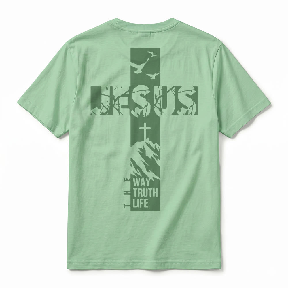 Christianartworkshop "JESUS" Mountain Cross Premium Kurzarm-T-Shirt - image 24