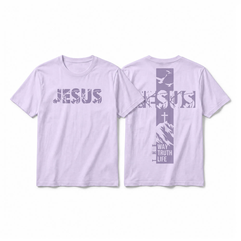 Christianartworkshop "JESUS" Mountain Cross Premium Kurzarm-T-Shirt - Lila - 2XL - image 16
