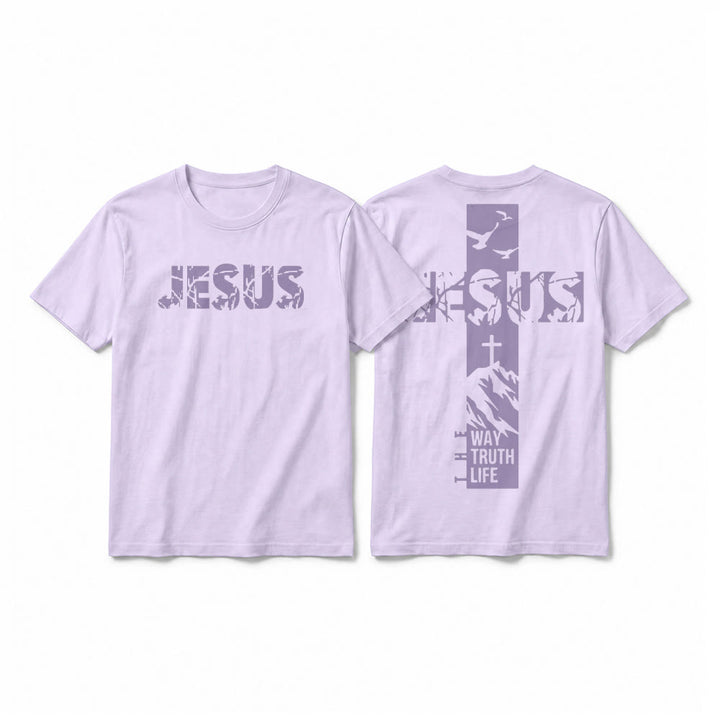 Christianartworkshop "JESUS" Mountain Cross Premium Kurzarm-T-Shirt - Lila - 2XL - image 16