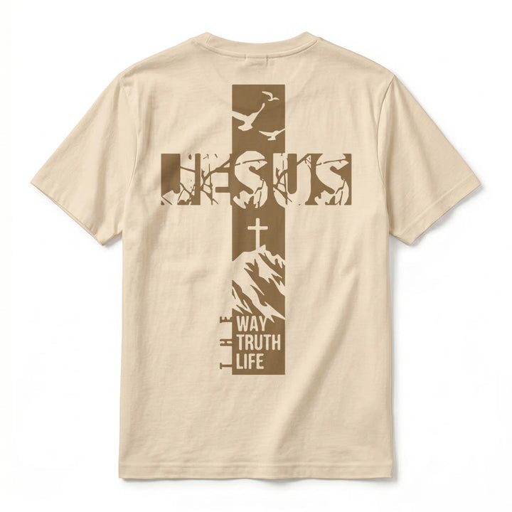 Christianartworkshop "JESUS" Mountain Cross Premium Kurzarm-T-Shirt - image 3
