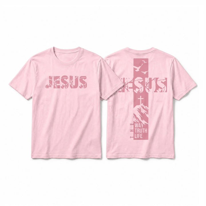 Christianartworkshop "JESUS" Mountain Cross Premium Kurzarm-T-Shirt - Rosa - 2XL - image 25