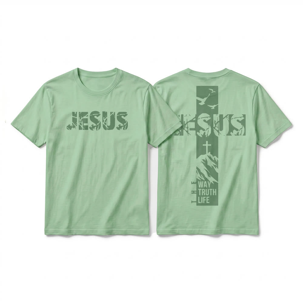 Christianartworkshop "JESUS" Mountain Cross Premium Kurzarm-T-Shirt - Hellgrün - 2XL - image 22