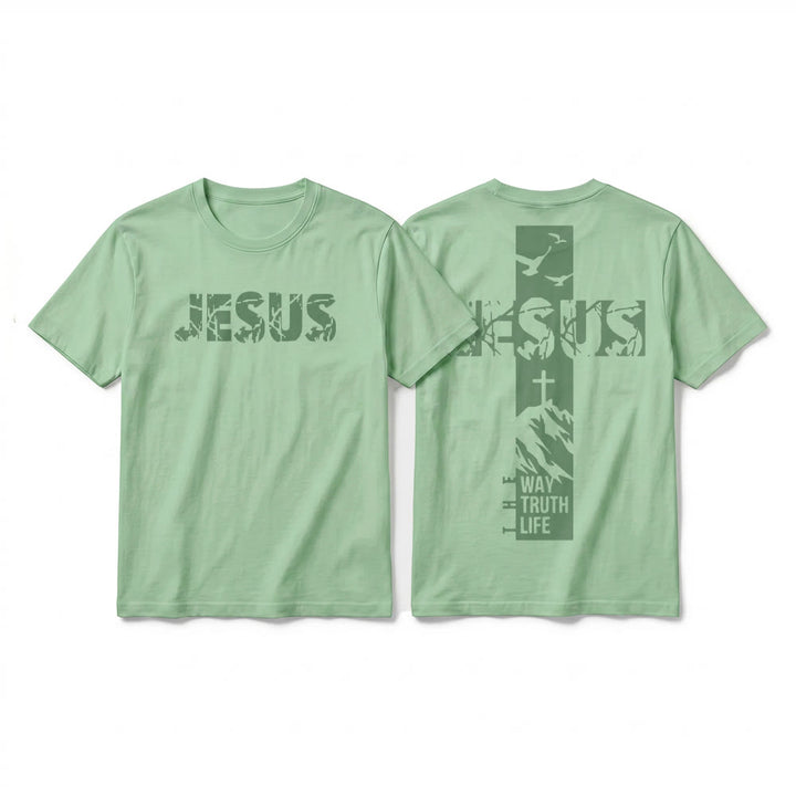 Christianartworkshop "JESUS" Mountain Cross Premium Kurzarm-T-Shirt - Hellgrün - 2XL - image 22