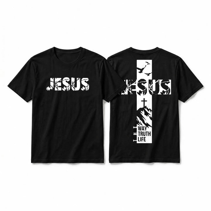 Christianartworkshop "JESUS" Mountain Cross Premium Kurzarm-T-Shirt - Schwarz - 2XL - image 4