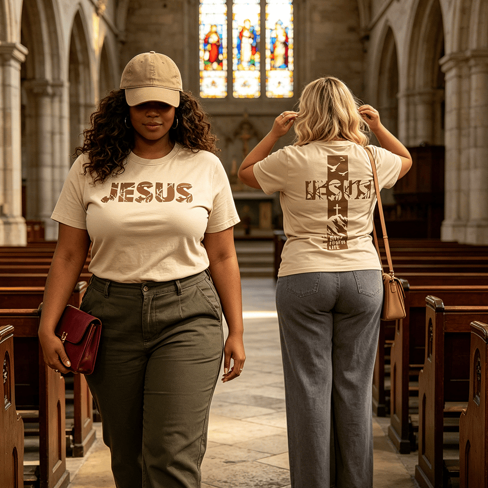 Christianartworkshop "JESUS" Mountain Cross Premium Kurzarm-T-Shirt - image 0