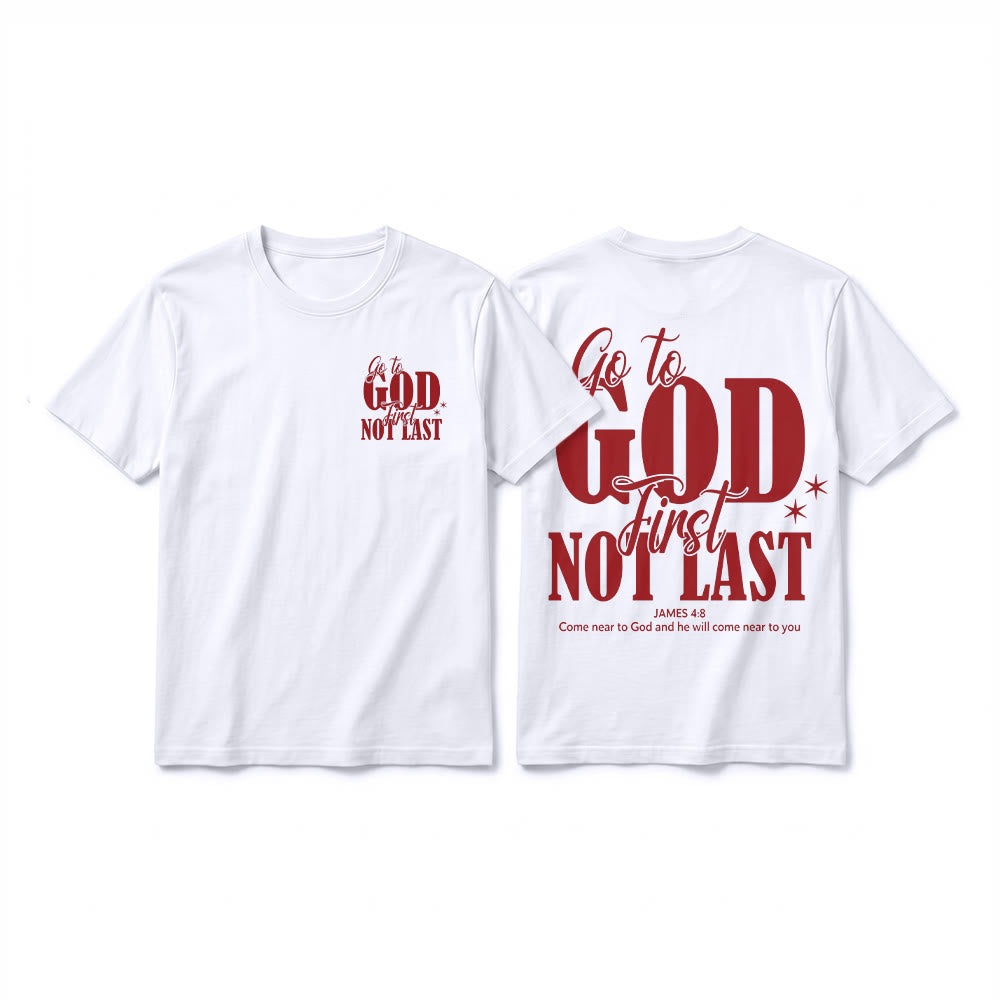Christianartworkshop „Geh zuerst zu Gott“ – Premium-T-Shirt mit Glaubenserinnerung und kurzen Ärmeln - Weiß - 2XL - image 1
