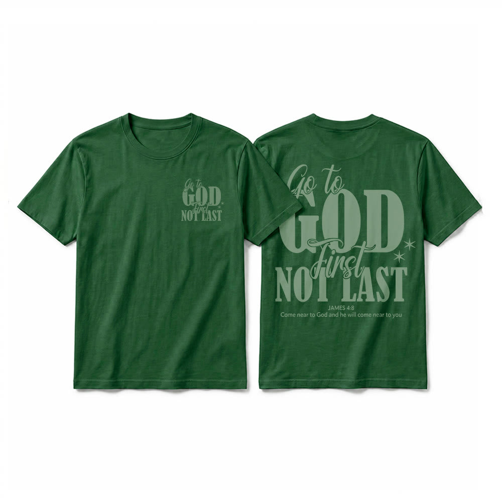 Christianartworkshop „Geh zuerst zu Gott“ – Premium-T-Shirt mit Glaubenserinnerung und kurzen Ärmeln - Dunkelgrün - 2XL - image 13