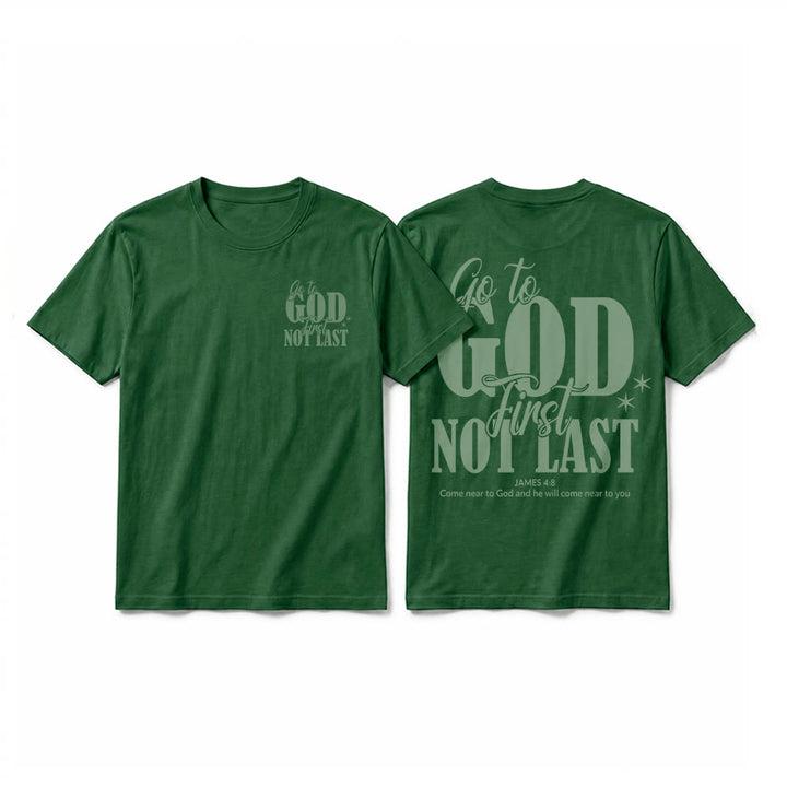 Christianartworkshop „Geh zuerst zu Gott“ – Premium-T-Shirt mit Glaubenserinnerung und kurzen Ärmeln - Dunkelgrün - 2XL - image 13