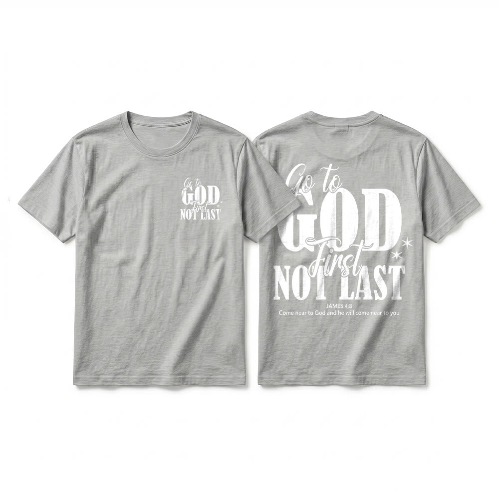 Christianartworkshop „Geh zuerst zu Gott“ – Premium-T-Shirt mit Glaubenserinnerung und kurzen Ärmeln - Grau - 2XL - image 22