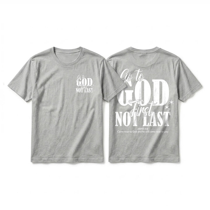Christianartworkshop „Geh zuerst zu Gott“ – Premium-T-Shirt mit Glaubenserinnerung und kurzen Ärmeln - Grau - 2XL - image 22
