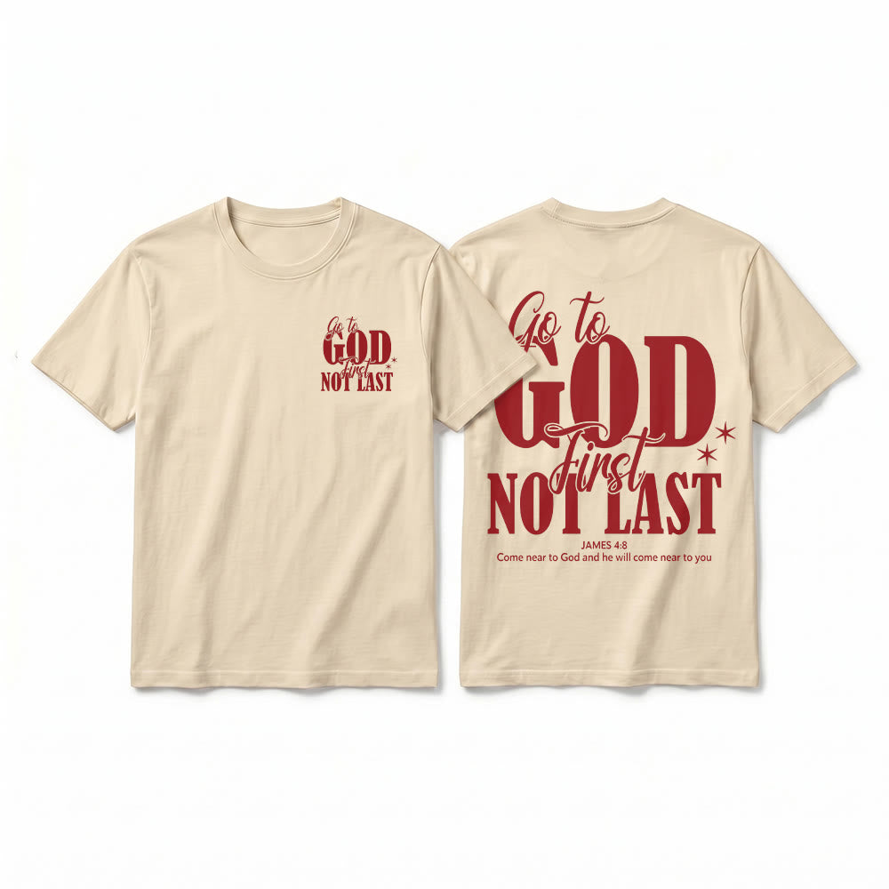 Christianartworkshop „Geh zuerst zu Gott“ – Premium-T-Shirt mit Glaubenserinnerung und kurzen Ärmeln - Beige & Rot - 2XL - image 7