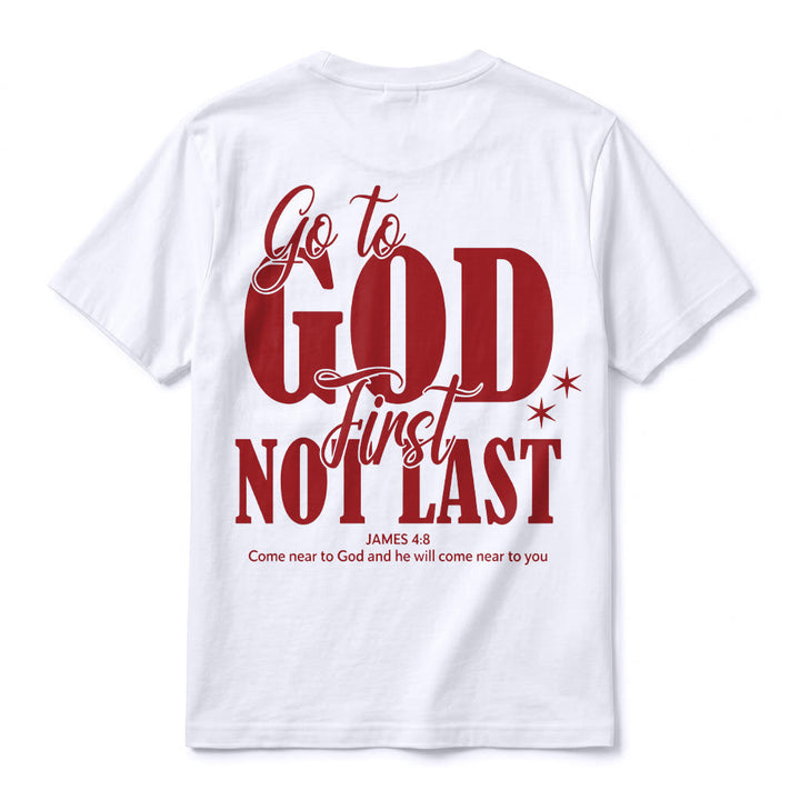Christianartworkshop „Geh zuerst zu Gott“ – Premium-T-Shirt mit Glaubenserinnerung und kurzen Ärmeln - image 3