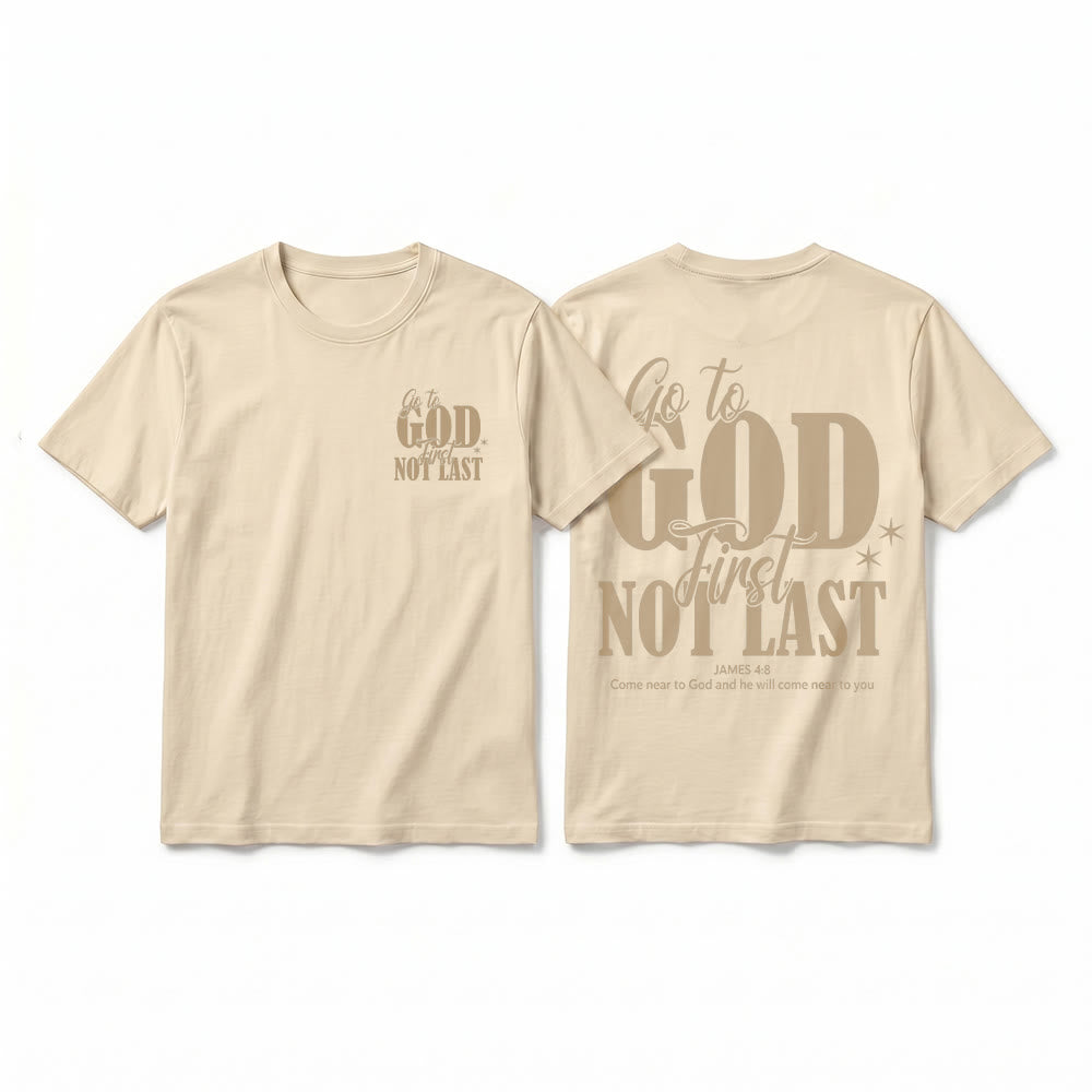 Christianartworkshop „Geh zuerst zu Gott“ – Premium-T-Shirt mit Glaubenserinnerung und kurzen Ärmeln - Beige - 2XL - image 4