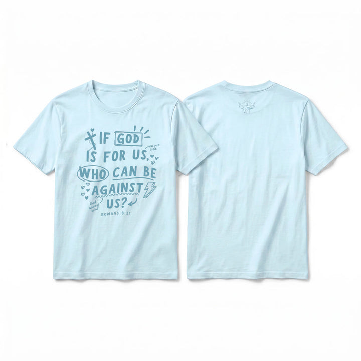 Christianartworkshop „Wenn Gott für uns ist, wer kann gegen uns sein? Römer 8,31“ Premium Kurzarm-T-Shirt - Blau - 2XL - image 13