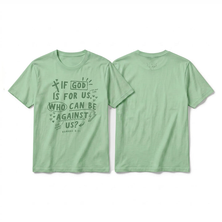 Christianartworkshop „Wenn Gott für uns ist, wer kann gegen uns sein? Römer 8,31“ Premium Kurzarm-T-Shirt - Hellgrün - 2XL - image 22