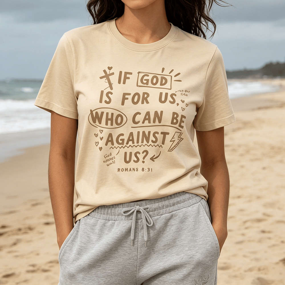 Christianartworkshop „Wenn Gott für uns ist, wer kann gegen uns sein? Römer 8,31“ Premium Kurzarm-T-Shirt - image 0