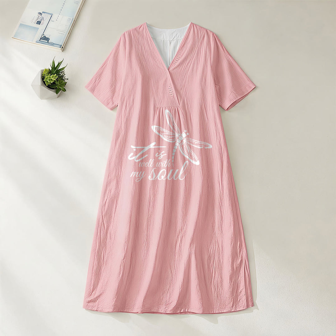 Christianartworkshop Sommer Strand Glaubensvers Libelle V-Ausschnitt Kurzarm Midikleid - Rosa - 4XL - image 8