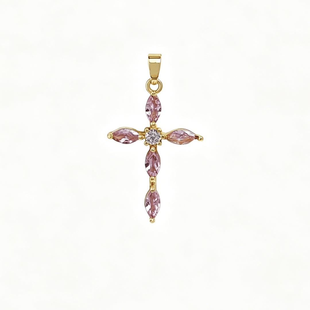 Christianartworkshop Elegante Kreuzkette aus mehreren Steinen: Ausdruck von tiefem Glauben und sanfter spiritueller Wärme - Rosa - image 5