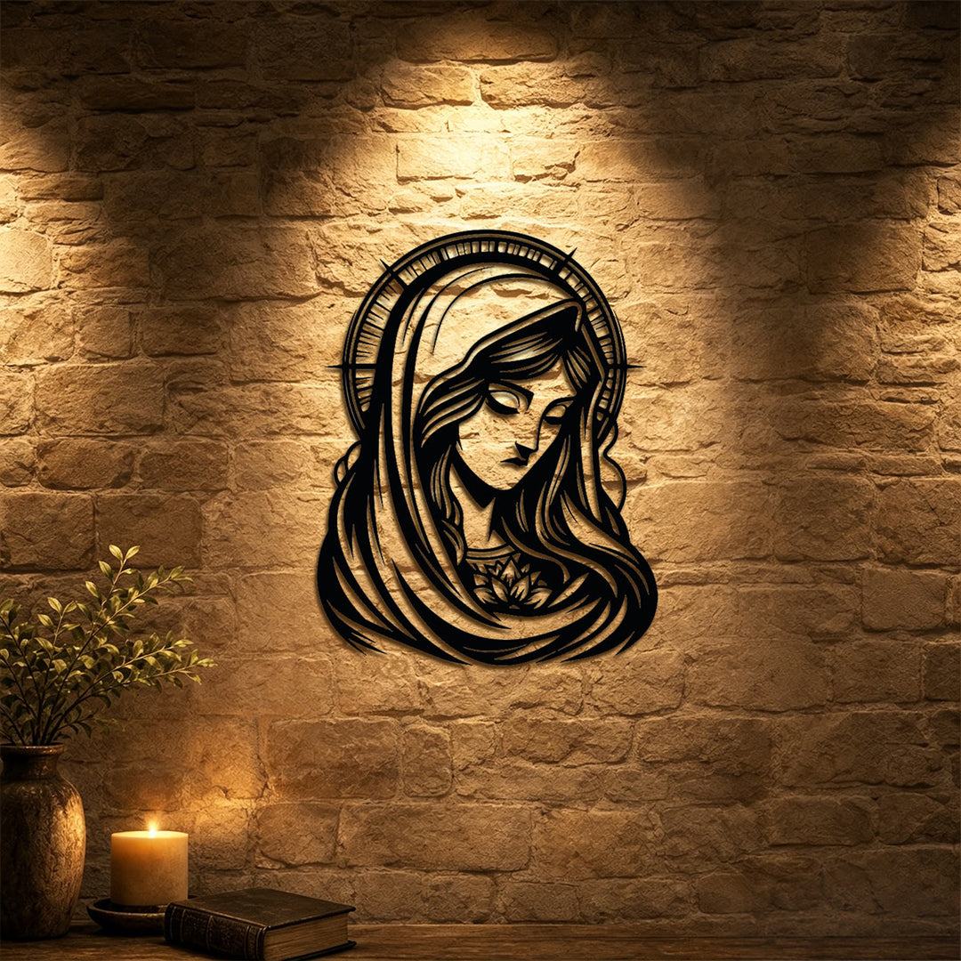 Christianartworkshop Heiliger Marien-Heiligenschein als Wandbild aus Metall: Symbol zärtlicher mütterlicher Gnade - image 2