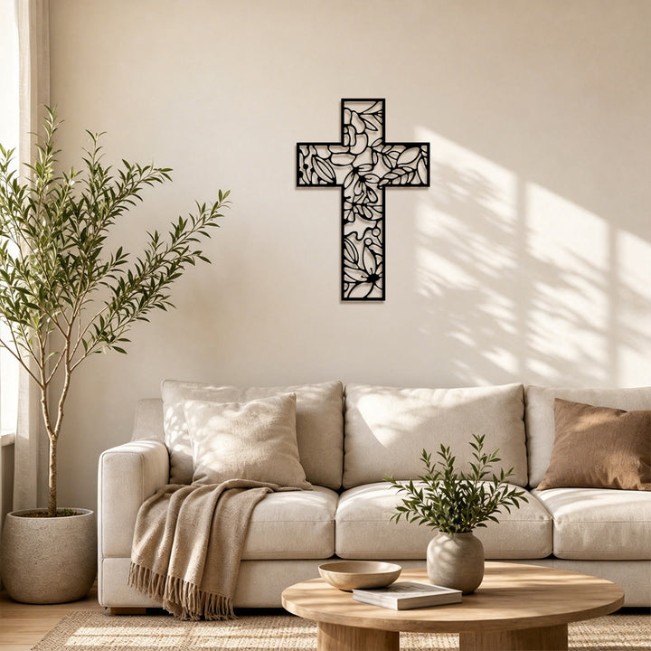 Christianartworkshop Wanddekor aus Metall mit floralem Hohlkreuz: Symbol ewiger Hoffnung und Gnade - image 1