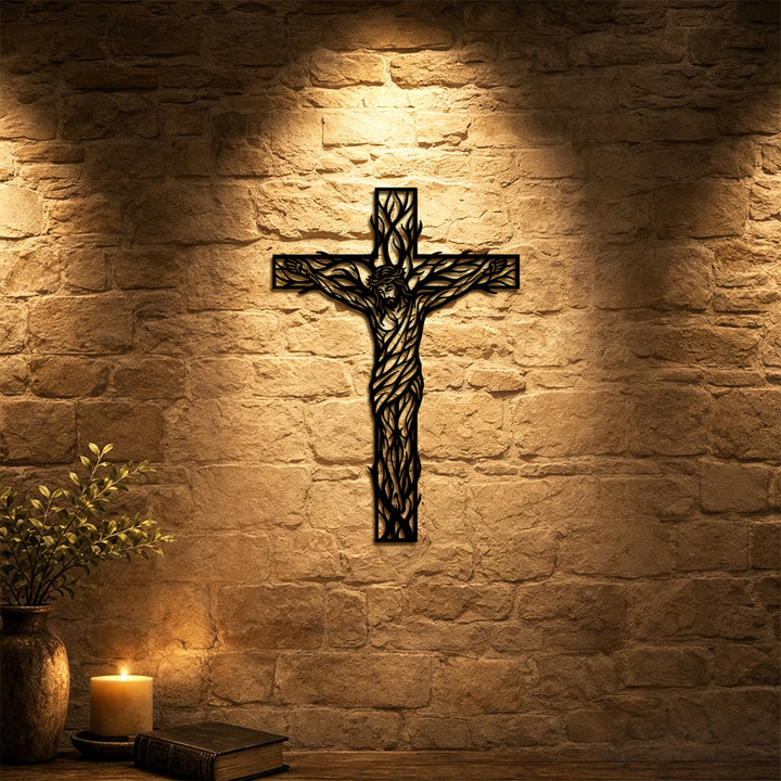 Christianartworkshop Wanddekoration aus Metall mit gewebtem Kreuz aus Weinreben: Symbol der Erlösung und des ewigen Lebens - image 0
