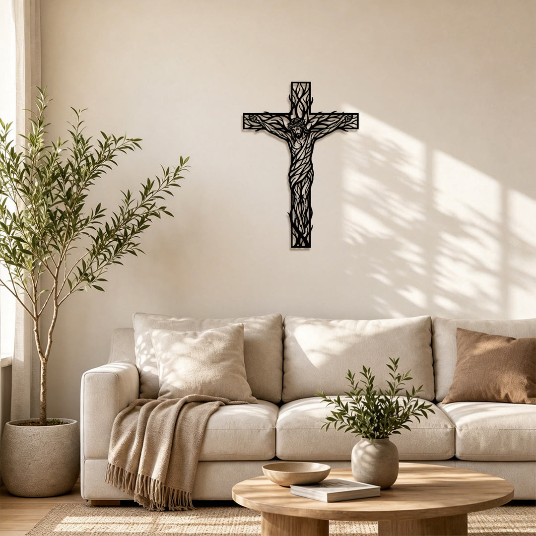 Christianartworkshop Wanddekoration aus Metall mit gewebtem Kreuz aus Weinreben: Symbol der Erlösung und des ewigen Lebens - image 2
