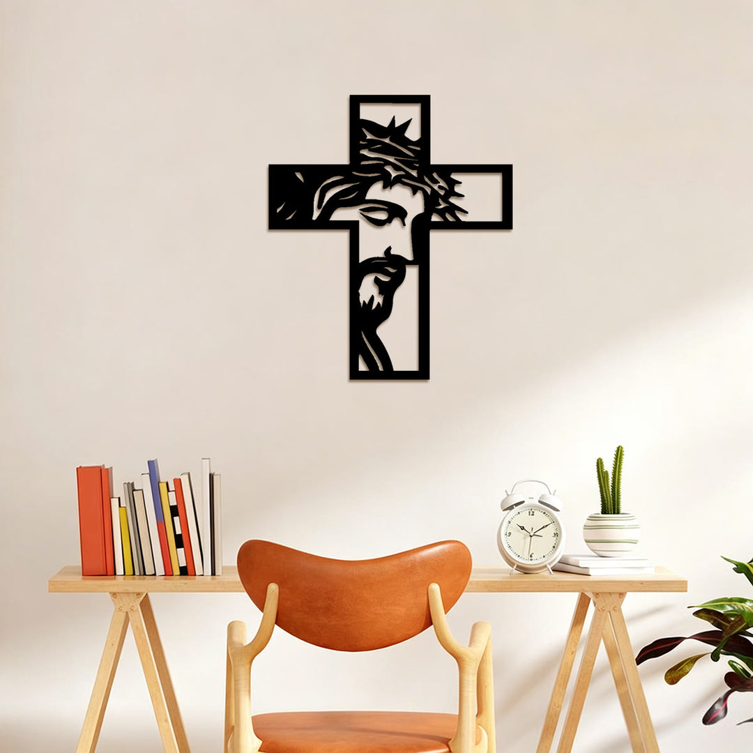 Christianartworkshop Dornenbekröntes, kontemplatives Jesuskreuz aus Metall als Wanddekoration: Symbol für Opferbereitschaft und Barmherzigkeit - image 3