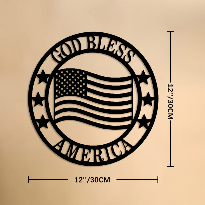 Christianartworkshop Runder Wanddekor aus Metall mit der Aufschrift „Gott segne Amerika“: Symbol des Segens und des Nationalstolzes - 11,81''*11,81''*0,4''/30*30*0,1 cm - image 5