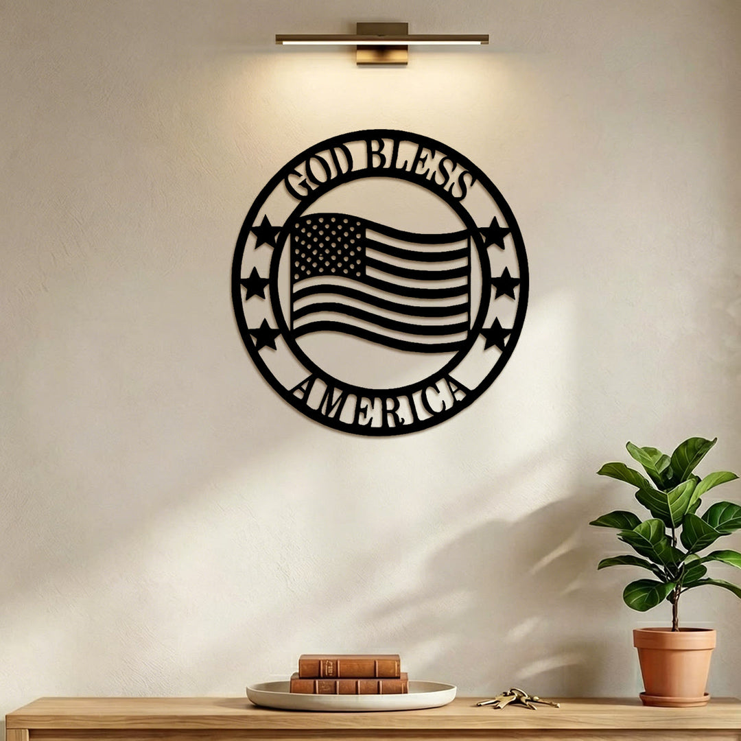 Christianartworkshop Runder Wanddekor aus Metall mit der Aufschrift „Gott segne Amerika“: Symbol des Segens und des Nationalstolzes - image 3