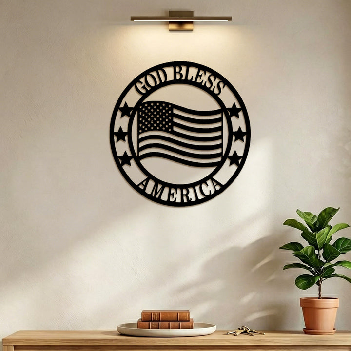 Christianartworkshop Runder Wanddekor aus Metall mit der Aufschrift „Gott segne Amerika“: Symbol des Segens und des Nationalstolzes - image 3