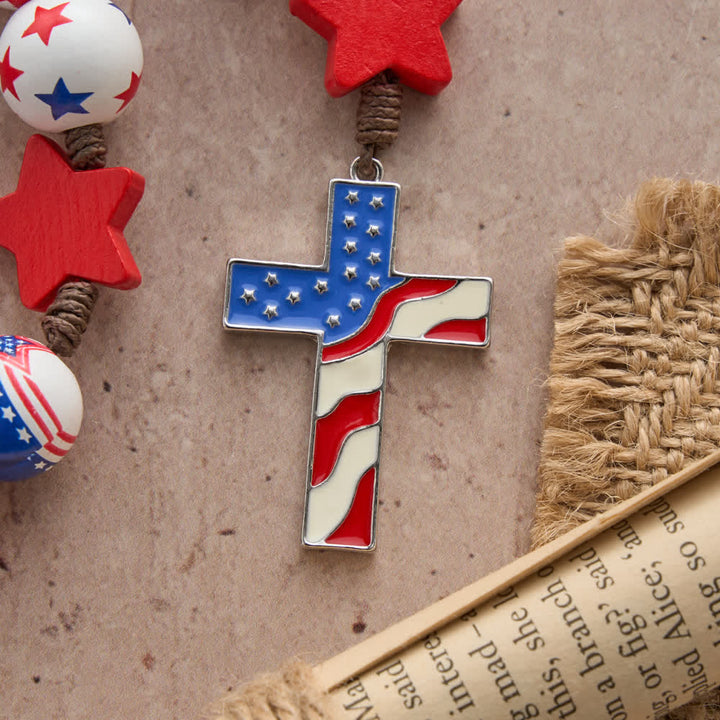 Christianartworkshop Zweifach gestalteter patriotischer Rosenkranz mit amerikanischer Flagge und roten, weißen und blauen Sternen und Streifen - image 5
