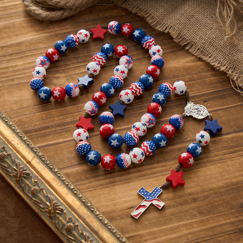 Christianartworkshop Zweifach gestalteter patriotischer Rosenkranz mit amerikanischer Flagge und roten, weißen und blauen Sternen und Streifen - Stil A - image 0