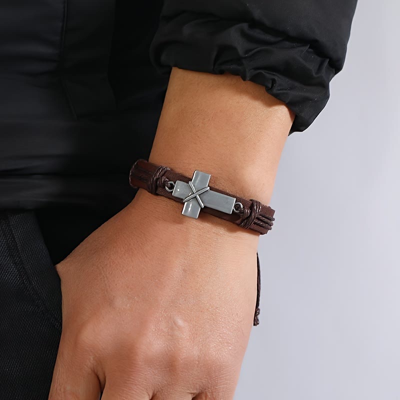 Christianartworkshop Vintage-Armband mit verstellbarem Kreuz aus Lederkordel und Metall: Ein Symbol unerschütterlichen Glaubens - image 1