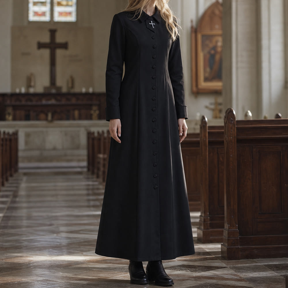 Christianartworkshop Damen-Pastorenrobe mit Kragen, Kreuzmotiv und femininer Silhouette - image 3