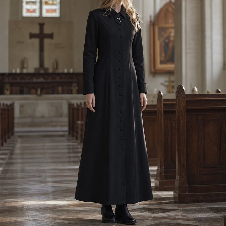 Christianartworkshop Damen-Pastorenrobe mit Kragen, Kreuzmotiv und femininer Silhouette - image 3