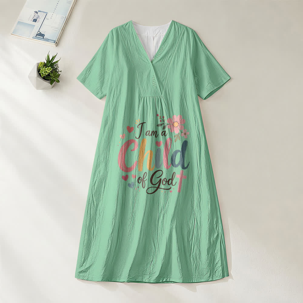 Christianartworkshop Ich bin ein Kind Gottes Blumen- und Herz-Midikleid mit V-Ausschnitt und kurzen Ärmeln - Grün - 4XL - image 9