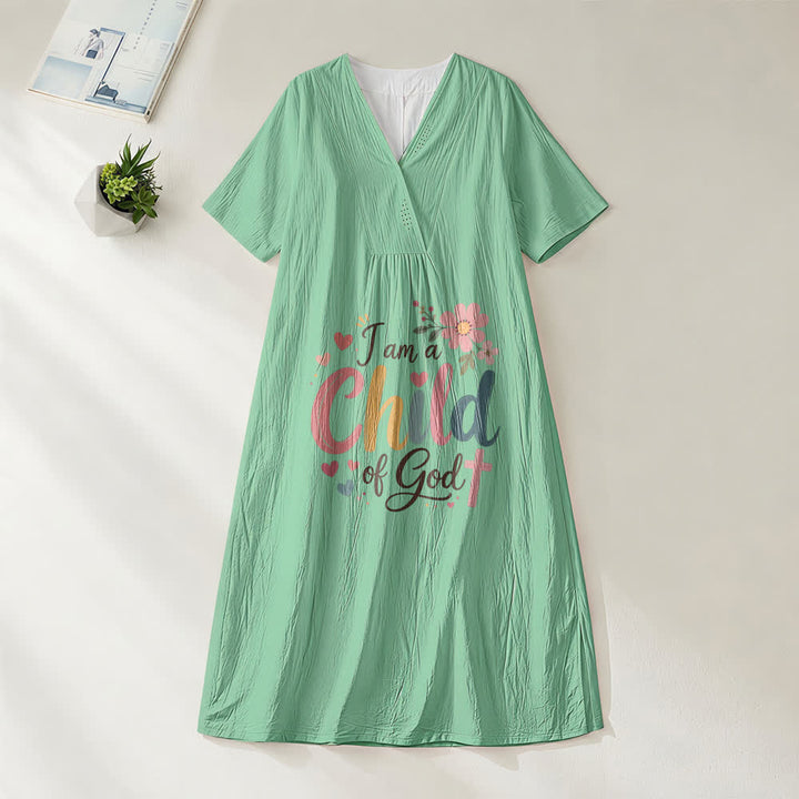 Christianartworkshop Ich bin ein Kind Gottes Blumen- und Herz-Midikleid mit V-Ausschnitt und kurzen Ärmeln - Grün - 4XL - image 9