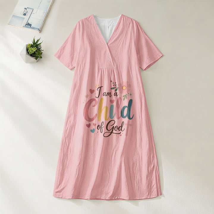 Christianartworkshop Ich bin ein Kind Gottes Blumen- und Herz-Midikleid mit V-Ausschnitt und kurzen Ärmeln - Rosa - 4XL - image 3