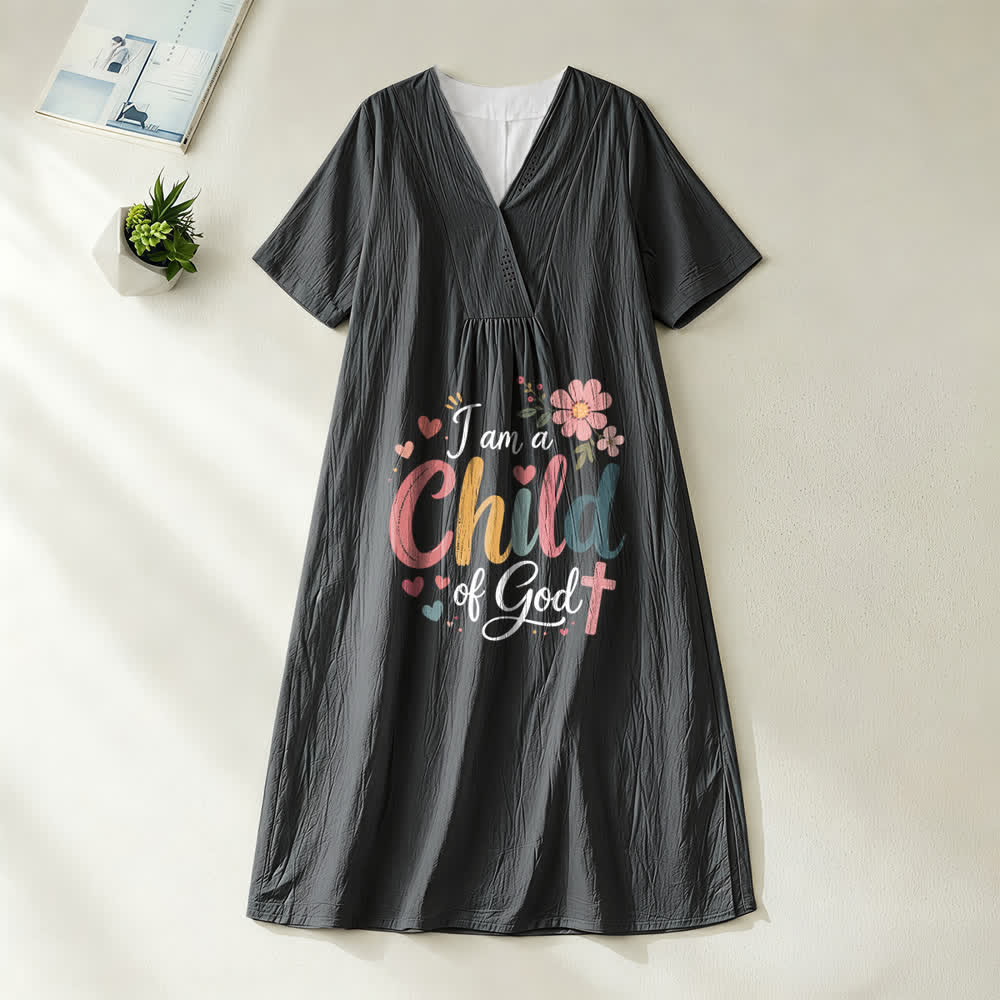 Christianartworkshop Ich bin ein Kind Gottes Blumen- und Herz-Midikleid mit V-Ausschnitt und kurzen Ärmeln - Schwarz - 4XL - image 1