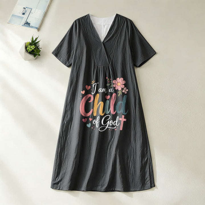 Christianartworkshop Ich bin ein Kind Gottes Blumen- und Herz-Midikleid mit V-Ausschnitt und kurzen Ärmeln - Schwarz - 4XL - image 1