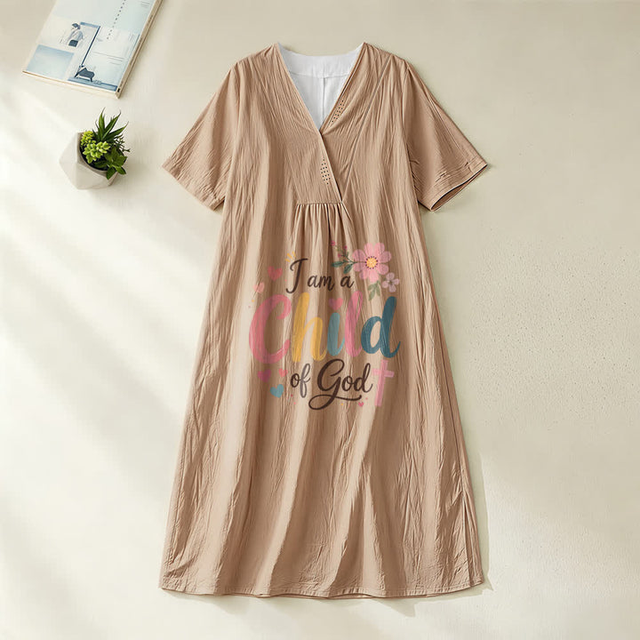 Christianartworkshop Ich bin ein Kind Gottes Blumen- und Herz-Midikleid mit V-Ausschnitt und kurzen Ärmeln - Khaki - 4XL - image 7