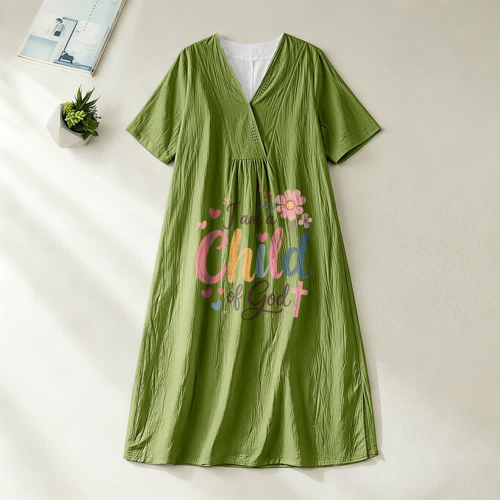 Christianartworkshop Ich bin ein Kind Gottes Blumen- und Herz-Midikleid mit V-Ausschnitt und kurzen Ärmeln - Olivgrün - 4XL - image 11