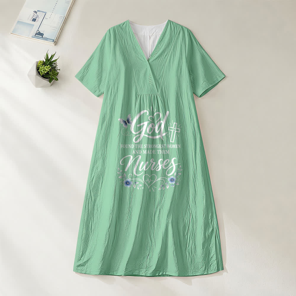 Christianartworkshop Gott fand die stärksten Frauen und machte sie zu Krankenschwestern Inspirierendes Midikleid mit V-Ausschnitt und kurzen Ärmeln - Grün - 4XL - image 8
