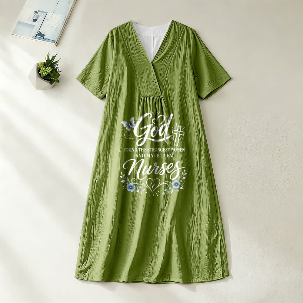 Christianartworkshop Gott fand die stärksten Frauen und machte sie zu Krankenschwestern Inspirierendes Midikleid mit V-Ausschnitt und kurzen Ärmeln - Olivgrün - 4XL - image 10