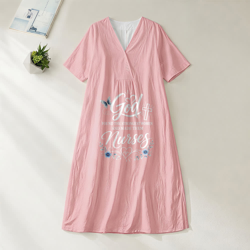 Christianartworkshop Gott fand die stärksten Frauen und machte sie zu Krankenschwestern Inspirierendes Midikleid mit V-Ausschnitt und kurzen Ärmeln - Rosa - 4XL - image 2